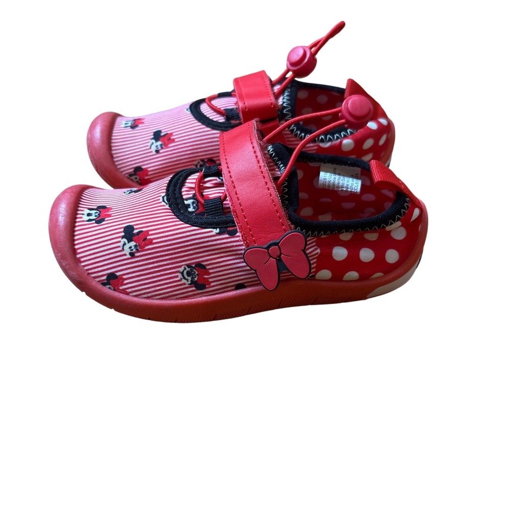 Disney Minnie Mouse‎ Water Shoes Kids Red Polka Dot Striped Bow SIZE 9/10